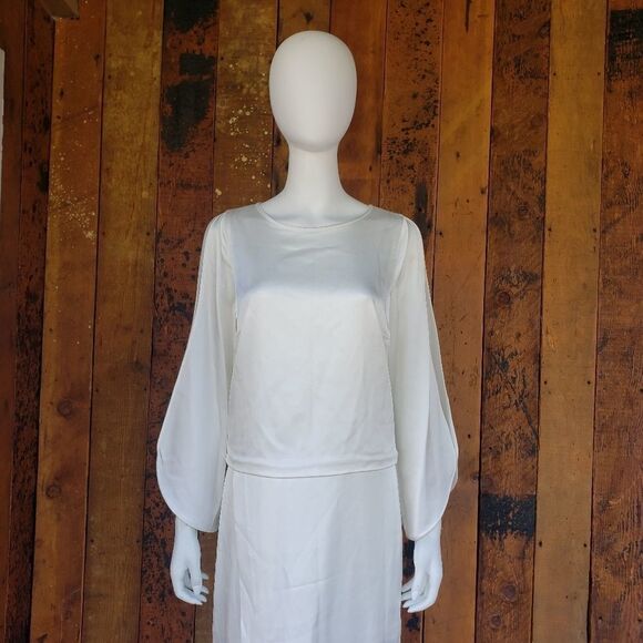 Halston Heritage Satin Wrap Effect Gown Off-white - Picture 2 of 16